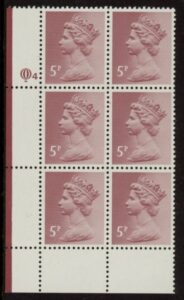 X1004 (UG17B) Questa 5p claret Perf 14 . FCP Cyld. Q4 perf U/M (MNH)