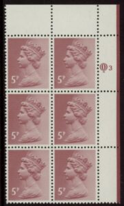 X1004 (UG17A) Questa 5p claret Perf 14 . FCP Cyld. Q3 row 1 U/M (MNH)