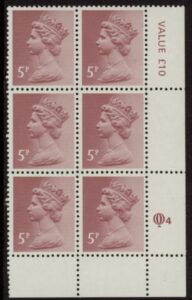 X1004 (UG17A) Questa 5p claret Perf 14 . FCP Cyld. Q4 row 20 U/M (MNH)