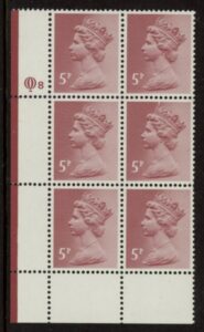 X1004a (UG18) Questa 5p claret Perf 15x14 . FCP Cyld. Q8 perf.U/M (MNH)