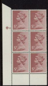 X1004a (UG19)  Questa 5p claret Perf 15x14 . ACP Cyld. Q13 Imp. U/M (MNH)