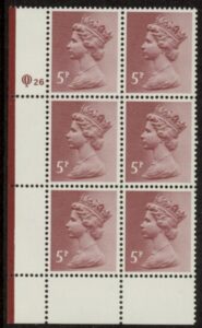 X1004a (UG19) Questa 5p claret Perf 15x14 . ACP Cyld. Q26 perf. U/M (MNH)