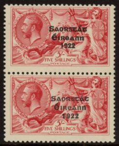 1927 Ireland KGV. SG84a  5/- wide & narrow date pair. U/M (MNH)