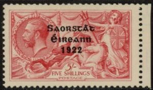 1922 Ireland KGV. SG65b  5/- rose-carmine. 'accent reversed' mounted mint.