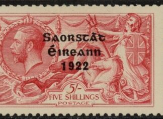 1922 Ireland KGV. SG65b  5/- rose-carmine. 'accent reversed' mounted mint.