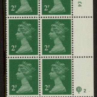 X1000 (UG4)  Questa 2p TI  Perf 14 emerald green. FCP Cyld. Q2 row 20 U/M (MNH)