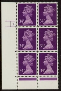 U342 (x987)  Harrison 34p deep mauve phos.(ACP)   perf RE  Cyld. 2 no dot  U/M (MNH)
