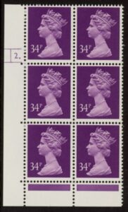 U342 (x987)  Harrison 34p deep mauve  phos.(ACP)   perf RE  Cyld. 2 dot  U/M (MNH)