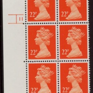 U281 (x964)  Harrison 22p bright orange-red phos.(ACP)   perf RE  Cyld. 11 no dot  U/M (MNH)