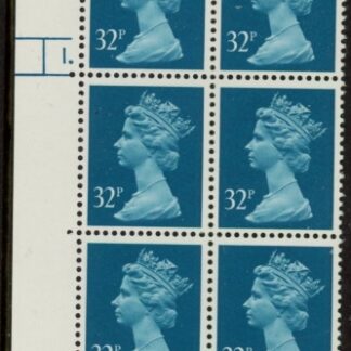 U329 (x983)  Harrison 32p greenish blue phos.(ACP)   perf RE  Cyld. 1 dot  U/M (MNH)