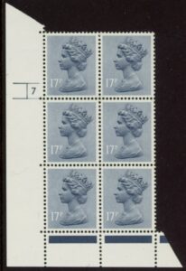 U246 (x952)  Harrison 17p grey blue (FCP) PVAD. cyld. 7 no dot  U/M (MNH)
