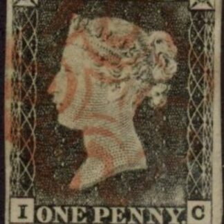 SG.2 1d grey-black 4 margins Plate 1a Letters 'IC' cancelled red MX fine used.