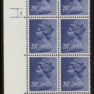 U307 (x975)  Harrison 28p dp. violet (FCP) PVAD. cyld.1 no dot U/M (MNH)