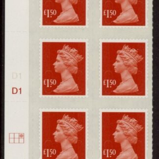 U2913  £1.50  brown red   2B 'MAIL'  (no source code, no date code). cyld. D1  grid position R1  C3  DLR U/M (MNH)