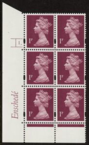 Y1667 (U69A) 1p crimson. Enschedé. 2mm varnished bands PVA White back. Cyld. 1 dot. blue fluor U/M (MNH)