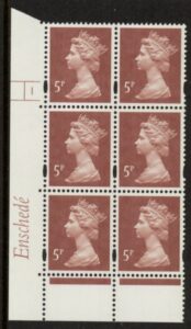 Y1670 (U140D) 5p dull red-brown 2B Enschedé Cyl. 1 no dot blue fluor PVA(white).U/M (MNH)