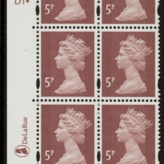 Y1670 (U140F)  5p dull red-brown  2B  DLR Cyl. D1 dot blue fluor PVA (bluish).U/M (MNH)