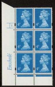 Y1669 (U132D) 4p new blue 2B Enschedé Cyl. 1 dot. 2mm varnished bands. blue fluor PVA (white).U/M (MNH)