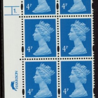 Y1669 (U132E)  4p new blue  2B Harr/DLR Cyl. 1 dot Phos 45 blue fluor PVA (bluish).U/M (MNH)