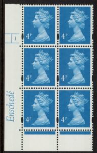 Y1669 (U132D) 4p new blue 2B Enschedé Cyl. 1 no dot. 2mm varnished bands. blue fluor PVA (white).U/M (MNH)