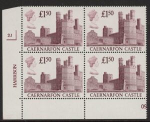 UK2 (SG.1411) £1.50 cylinder Block of 4 cylinder 2J Harrison U/M (MNH)