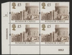 UK15 (SG.1614) £5  cylinder Block of 4 cylinder 4E PVAD Harrison  U/M (MNH)