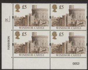 UK15 (SG.1614) £5  cylinder Block of 4 cylinder 2C PVAD Harrison  U/M (MNH)