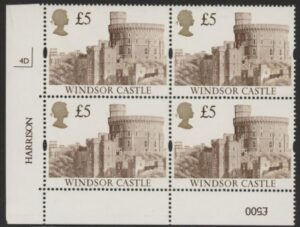 UK15 (SG.1614) £5  cylinder Block of 4 cylinder 4D PVAD Harrison  U/M (MNH)