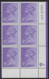 X1003 (UG15) Questa 5p light violet Perf 14 . FCP PVAD Cyld. Q3 row 20 U/M (MNH)