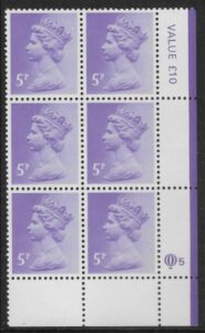 X1003 (UG16) Questa 5p light violet Perf 14 . OCP PVA Cyld. Q5 row 20 U/M (MNH)