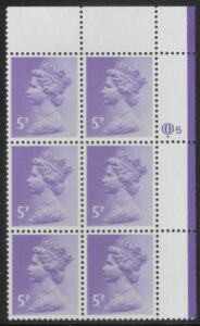 X1003 (UG16) Questa 5p light violet Perf 14 . OCP PVA Cyld. Q5 row 1 U/M (MNH)