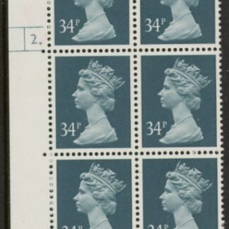 U341 (x986)  Harrison 34p deep bluish-grey phos.(ACP)   perf RE  Cyld. 2 dot  U/M (MNH)