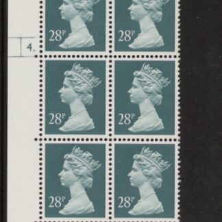 U310 (x977)  Harrison 28p deep bluish-grey phos.(ACP)   perf RE  Cyld. 4 dot  U/M (MNH)