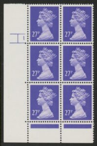 U305 (x974)  Harrison 27p violet phos.(ACP)   perf RE  Cyld. 1 no dot  U/M (MNH)
