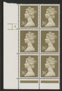 U300 (x972) Harrison 26p drab phos.(ACP) perf RE Cyld. 4no dot U/M (MNH)