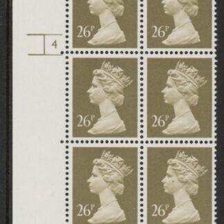 U300 (x972)  Harrison 26p drab phos.(ACP)   perf RE  Cyld. 4no dot  U/M (MNH)