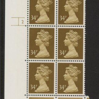 U339 (x985)  Harrison 34p ochre brown phos.(ACP)   perf RE  Cyld. 2 no dot  U/M (MNH)