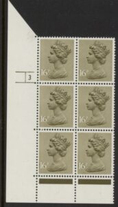 U240 (x949)  Harrison 16p olive drab phos.(ACP)   perf RE  Cyld. 3 no dot  U/M (MNH)
