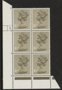 U240 (x949)  Harrison 16p olive drab phos.(ACP)   perf RE  Cyld. 2 dot  U/M (MNH)