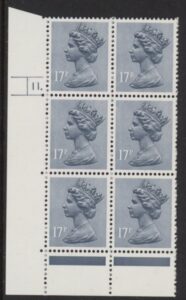 U247 (x952)  Harrison 17p grey-blue phos.(ACP)   perf RE  Cyld. 11 dot  U/M (MNH)