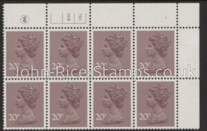 X999 (UG49)  Waddington 20p  dull purple. Cyld. 15A 10B no dot   U/M (MNH)