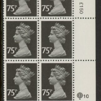 X1023 (UG130)  Questa 75p black Type 1 Cyl. Q10 row 20 U/M (MNH)