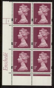 Y1667 (U68) 1p 2B crimson. Enschedé. PVA bluish. 2mm varnished bands. Cyld.1 no dot. perf RE2. yellow fluor U/M (MNH)