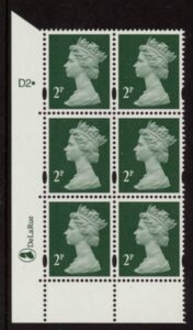 Y1668 (U85G) 2p TIII deep green. 2B DLR PVA cream Cyld. D2 phos D1  dot blue fluor U/M (MNH)