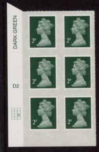 U2921  2p 2B deep green M16L  cyld. D2  grid position R3  C3  DLR  U/M (MNH)