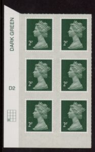 U2921  2p 2B deep green M16L  cyld. D2  grid position R4  C1  DLR  U/M (MNH)