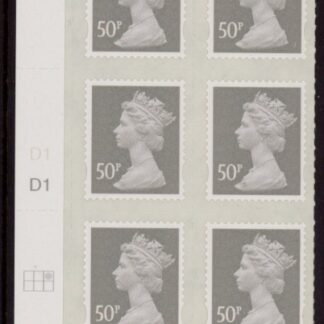 U2911  50p Grey 2B  'MAIL' cyld. D1 D1  grid position R1  C3  DLR  U/M (MNH)