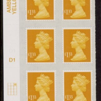 U2940  £1.33  yellow  'M16L'  cylinder D1 grid R1 C3 SBP plain DLR   U/M  (MNH)
