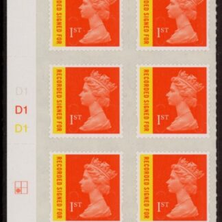 U3045 1st orange & yellow Recorded. MAIL   Cylinder D1D1 grid R2 C1 DLR  U/M (MNH)