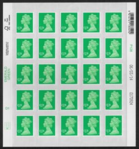 U2939 £1.28 emerald 2B  M14L  DLR complete sheet of 25 U/M (MNH)